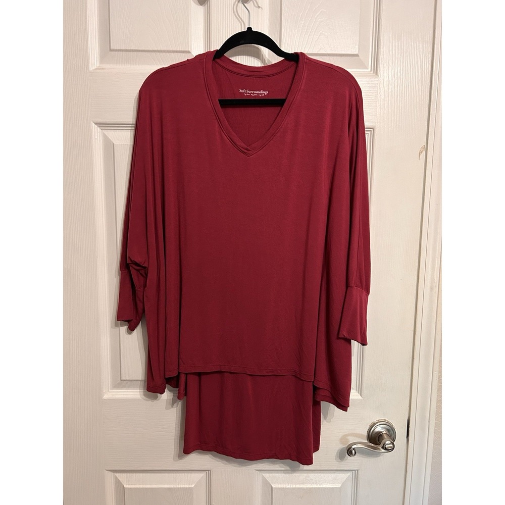 Soft Surroundings Large Indeevar Tunic Layered Top Stretch V-Neck 3/4 Sleeves